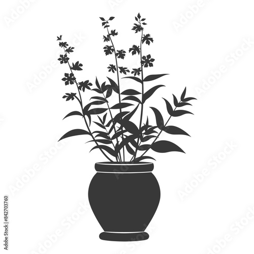 silhouette ornamental plants in pot full body black color only