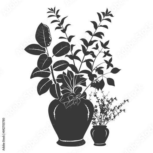 silhouette ornamental plants in vase full body black color only