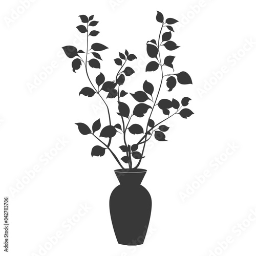 silhouette ornamental plants in vase full body black color only