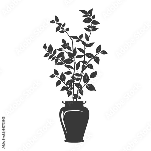 silhouette ornamental plants in vase full body black color only