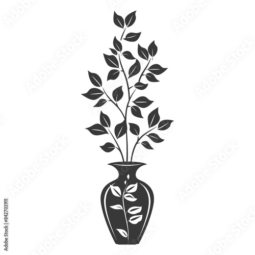 silhouette ornamental plants in vase full body black color only