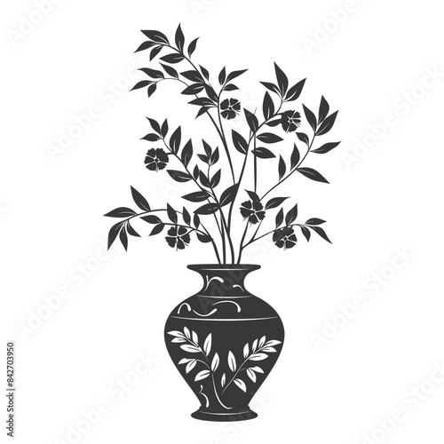 silhouette ornamental plants in vase full body black color only