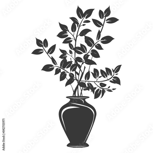 silhouette ornamental plants in vase full body black color only