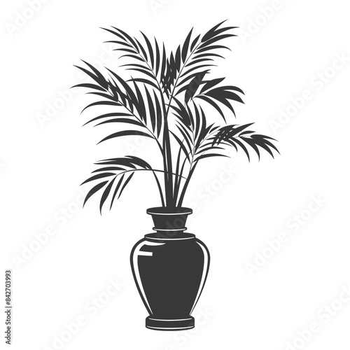 silhouette ornamental plants in vase full body black color only