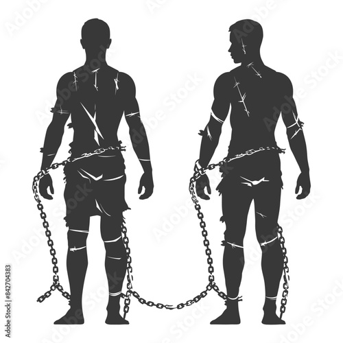 Silhouetted, Shackled Figure: Scars, Chains, Broken Bonds, Historical Oppression Symbol
