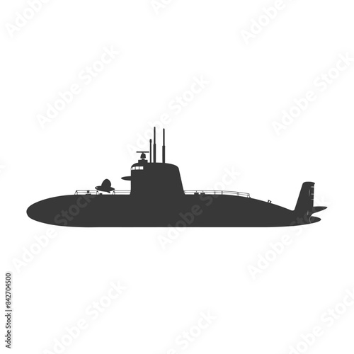 Submarine Silhouette: Dark, Isolated, Side View, Military Vessel, Navy.