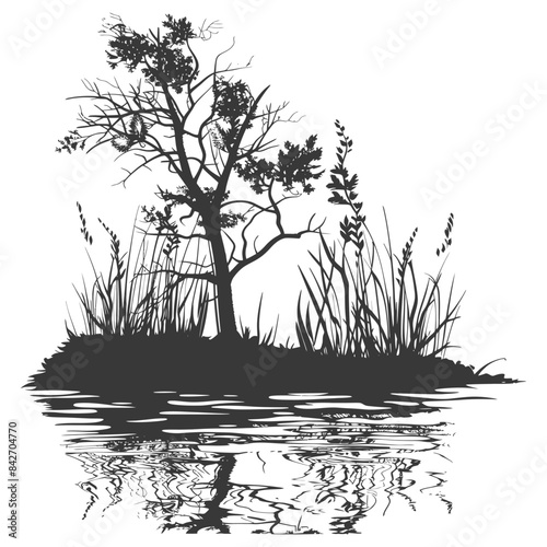 silhouette swamp coastal plants black color only