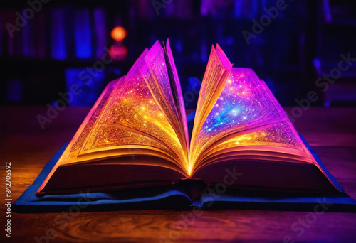 Shiny, glowing Magic Book - Holy Book - AI generated photo