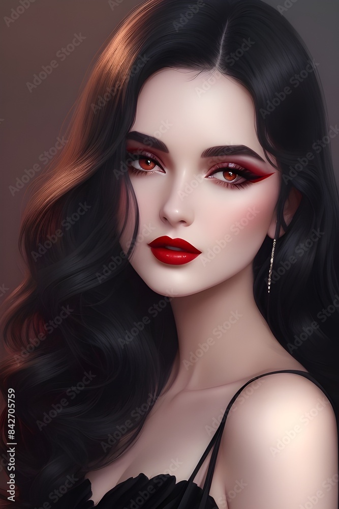 Captivating AI Art: Dark-Haired Woman in Elegant Black Dress, Digital Illustration. Beautiful Digital Portrait of a Woman with Deep Blue Eyes and Luxurious Black Hair – AI Generated Art Captivating AI Art: Dark-Haired Woman in Elegant Black Dress, Digital Illustration. Beautiful Digital Portrait of a Woman with Deep Blue Eyes and Luxurious Black Hair – AI Generated Art