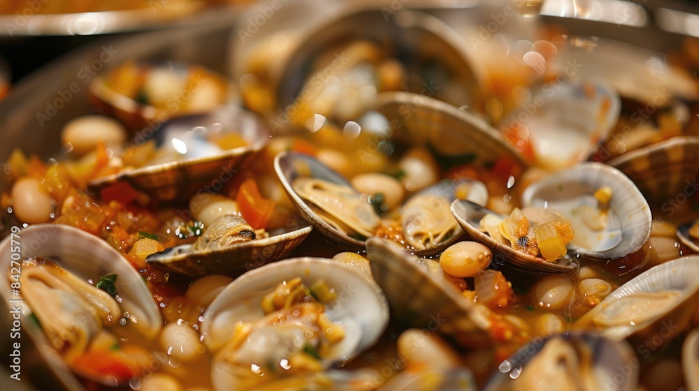 Stewed clams and white beans a renowned Spanish culinary delight Stewed clams and white beans a renowned Spanish culinary delight