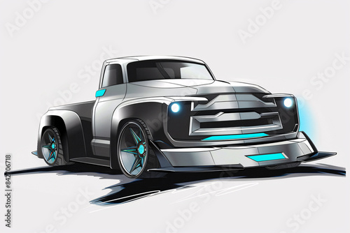Concept Design Sketches - Retro Futuristic Pickup Truck