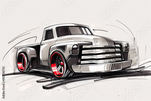 Concept Design Sketches - Retro Futuristic Pickup Truck