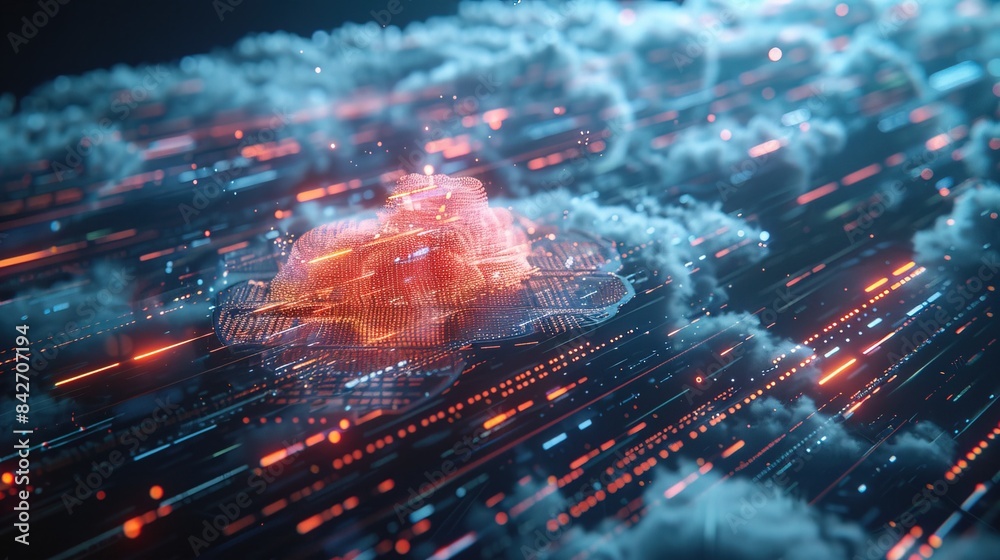 Digital informational technology web futuristic hologram with cloud, virtual screen blend Digital informational technology web futuristic hologram with cloud, virtual screen blend