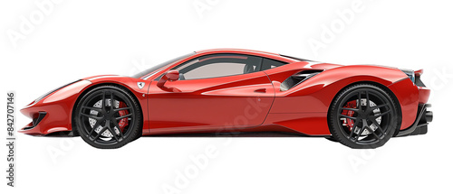Red sports car isolated on black background.