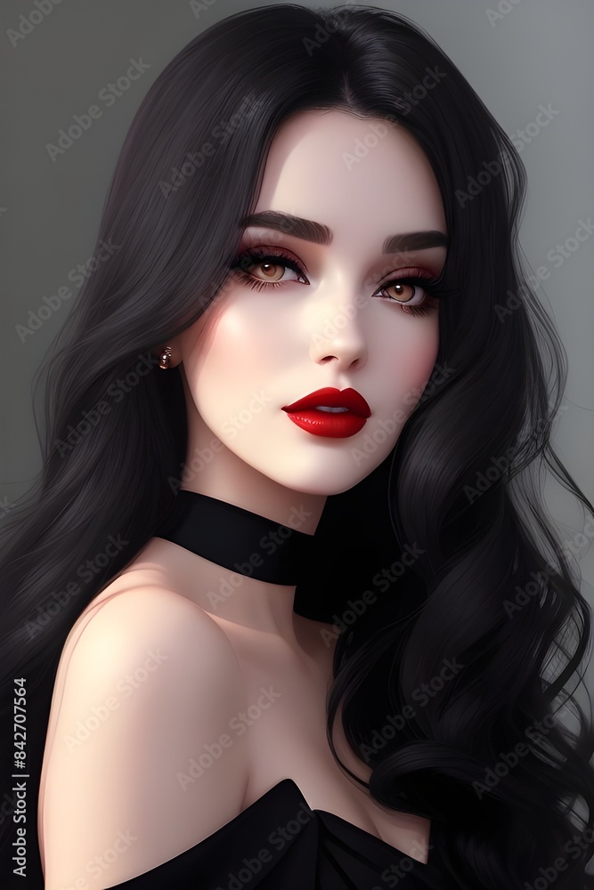 Captivating AI Art: Dark-Haired Woman in Elegant Black Dress, Digital Illustration. Beautiful Digital Portrait of a Woman with Deep blue Eyes and Luxurious Black Hair – AI Generated Art Captivating AI Art: Dark-Haired Woman in Elegant Black Dress, Digital Illustration. Beautiful Digital Portrait of a Woman with Deep blue Eyes and Luxurious Black Hair – AI Generated Art
