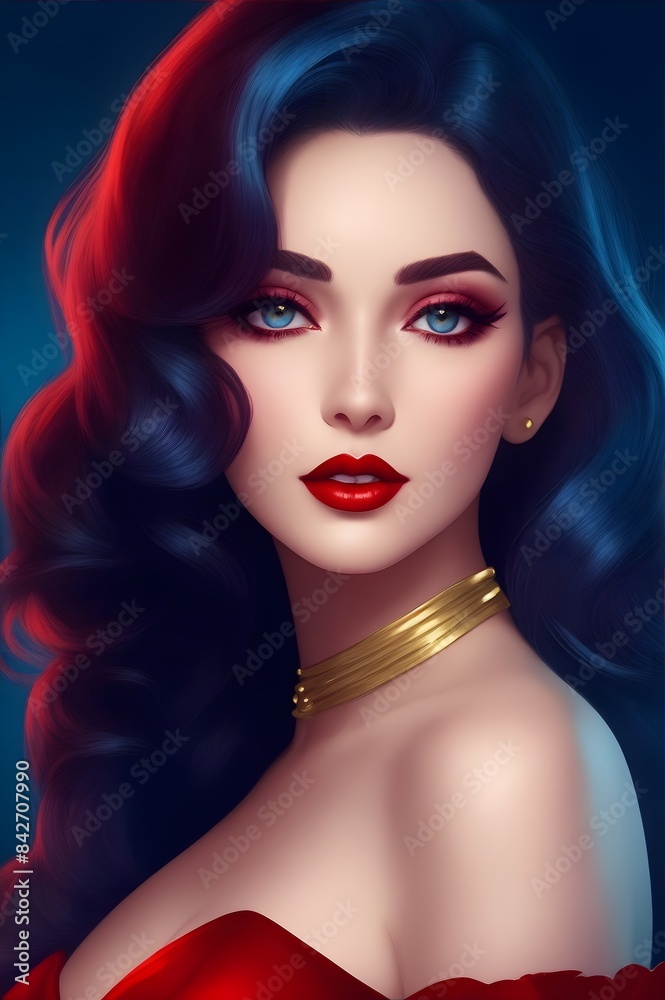 Captivating AI Art: Dark-Haired Woman in Elegant Black Dress, Digital Illustration. Beautiful Digital Portrait of a Woman with Deep red Eyes and Luxurious Black Hair – AI Generated Art Captivating AI Art: Dark-Haired Woman in Elegant Black Dress, Digital Illustration. Beautiful Digital Portrait of a Woman with Deep red Eyes and Luxurious Black Hair – AI Generated Art