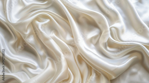 Texture of white silk ripple fabric as background top