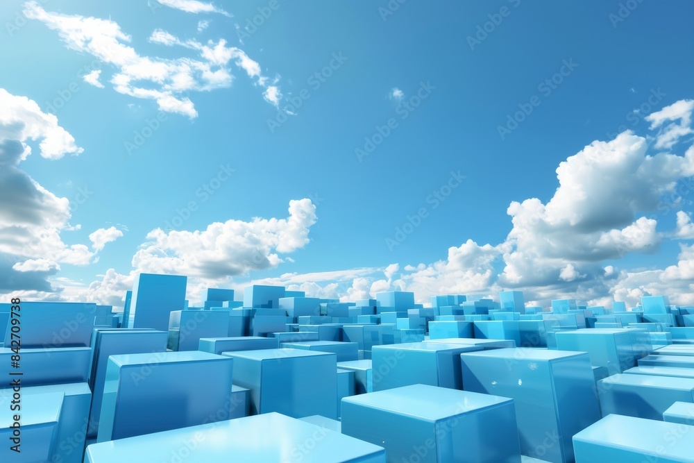 Fototapeta premium Lot of cubes in 3d, sky blue colors 