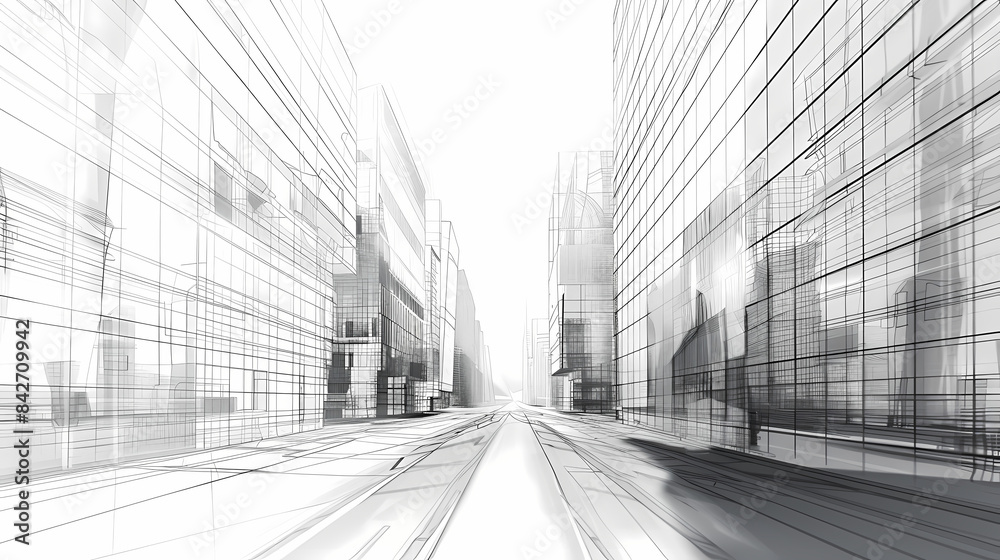 abstract modern urban landscape line drawin.3D illustration Imagination architecture building construction perspective design. abstract modern urban landscape line drawin.3D illustration Imagination architecture building construction perspective design.
