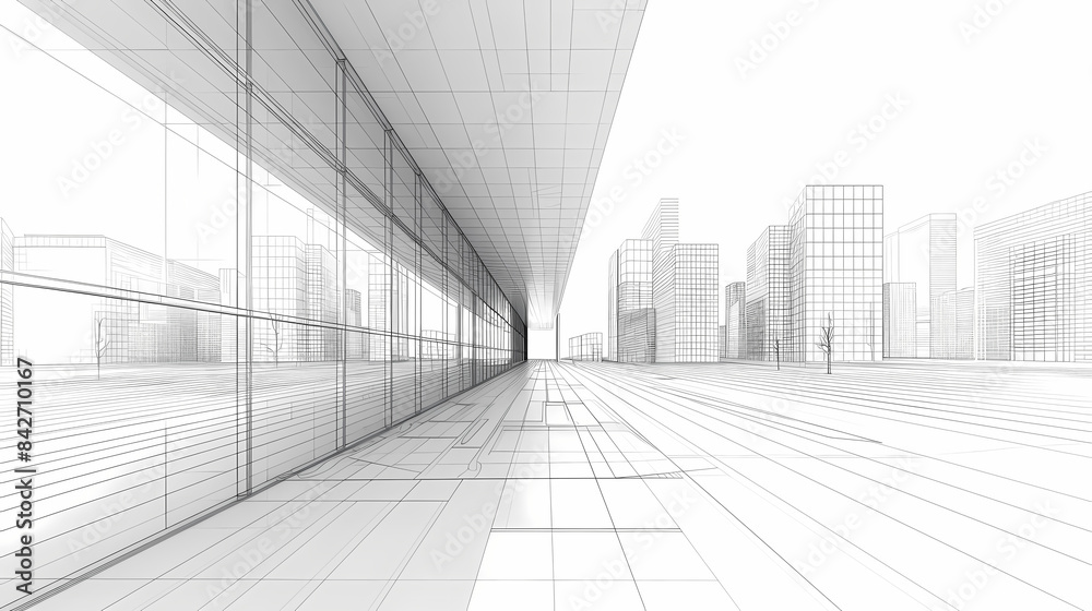 abstract modern urban landscape line drawin.3D illustration Imagination architecture building construction perspective design. abstract modern urban landscape line drawin.3D illustration Imagination architecture building construction perspective design.