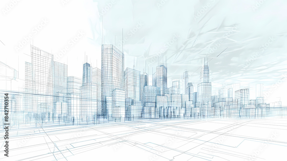 abstract modern urban landscape line drawin.3D illustration Imagination architecture building construction perspective design. abstract modern urban landscape line drawin.3D illustration Imagination architecture building construction perspective design.