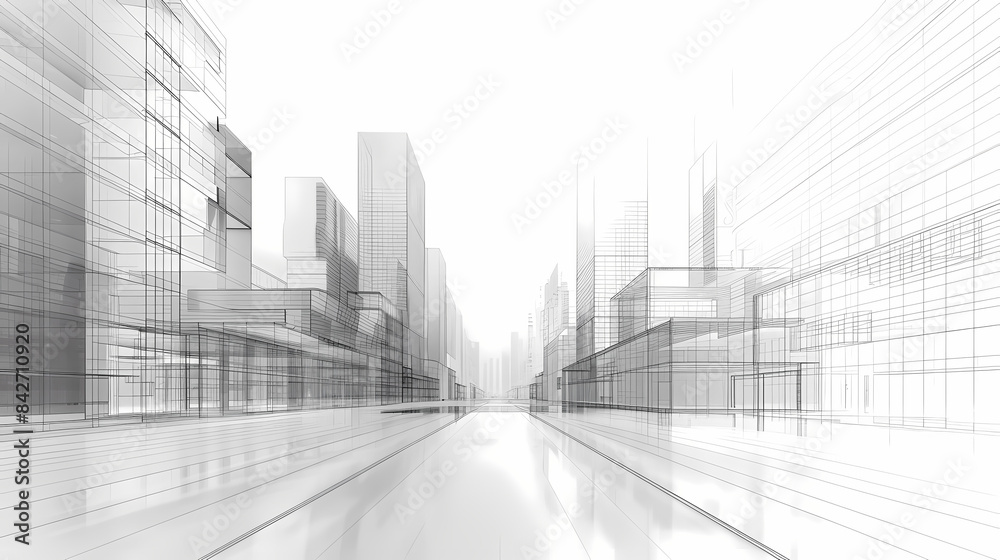 abstract modern urban landscape line drawin.3D illustration Imagination architecture building construction perspective design. abstract modern urban landscape line drawin.3D illustration Imagination architecture building construction perspective design.