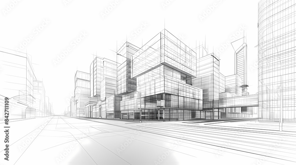 abstract modern urban landscape line drawin.3D illustration Imagination architecture building construction perspective design. abstract modern urban landscape line drawin.3D illustration Imagination architecture building construction perspective design.