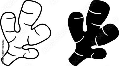 Ginger icons. Black and White Vector Vegetarian Food Icons. Organic and Natural Product. Vegetables Concept