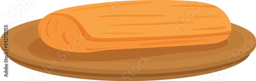 Tableau sur toile Illustration featuring a single tamale served on a round wooden plate, represent