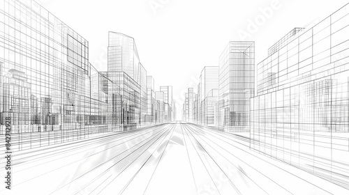 abstract modern urban landscape line drawin.3D illustration Imagination architecture building construction perspective design.