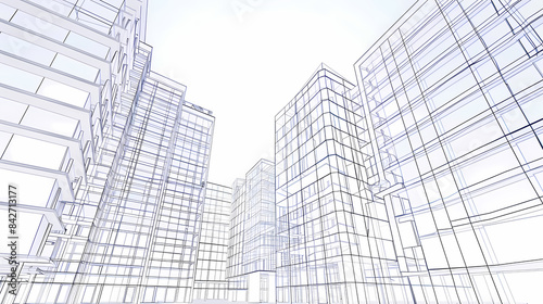 abstract modern urban landscape line drawin.3D illustration Imagination architecture building construction perspective design.