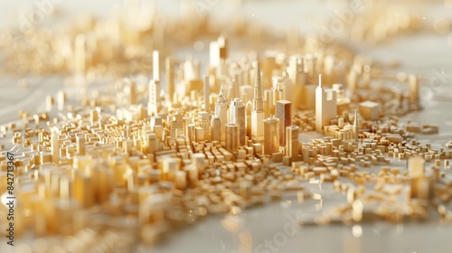 close-up, city on in a pen, create art, abstract minimalist city design, subtle gold on white, clear background, C4D OC render style, softnatural lighting, simple and elegant space photo