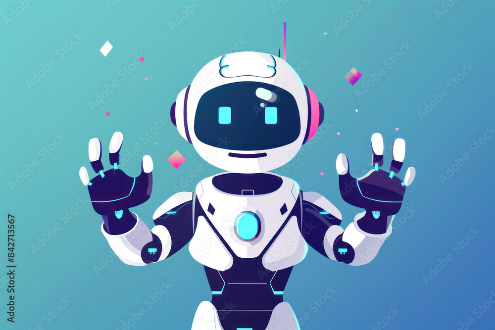 Naklejka premium Futuristic white robot with blue highlights