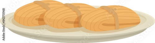 Three pieces of delicious baklava are sitting on a plate, ready to be enjoyed