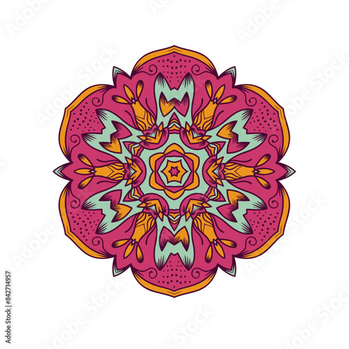 Vector illustration of ethnic colorful mandala on white background 