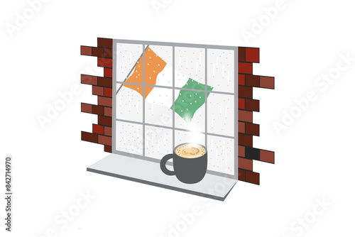 Cote DIvoire Coffee Rain Window Illustration Vector photo