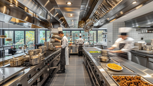 Open show kitchen in a restaurant