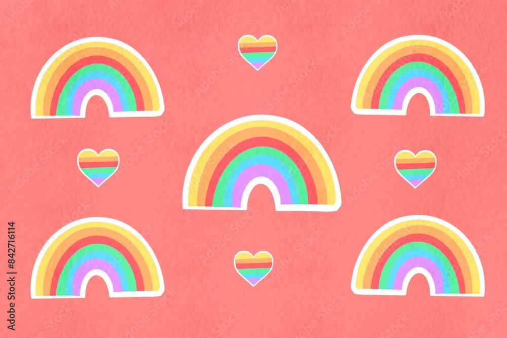 Fototapeta premium rainbow and hearts sticker pattern