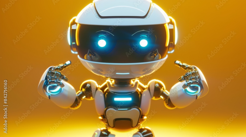 Medium shot, front view, a robot shows his treasure to the audience, cute AI, bright picture, symmetrical composition, future technology Medium shot, front view, a robot shows his treasure to the audience, cute AI, bright picture, symmetrical composition, future technology