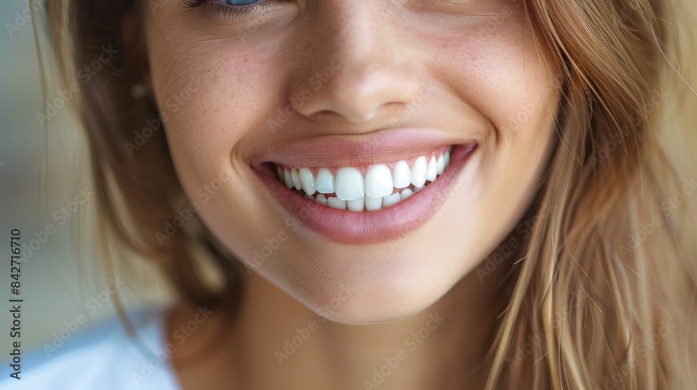 Beautiful wide smile of young women with great healthy white teeth Beautiful wide smile of young women with great healthy white teeth