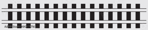 Railway Line, Railway Tracks. Rails Symbol, Train Tracks Sign, Railroad Pictogram, Railway Track Silhouette. Fence line. Vector illustration of fence and railway track.