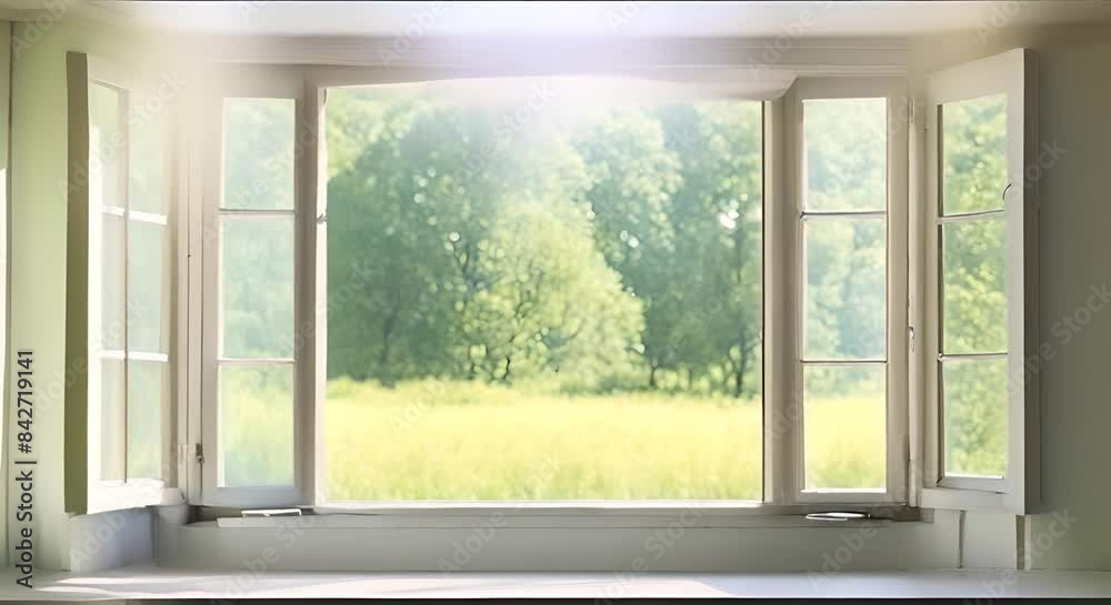 Open window with nature view in bright daylight. seamless looping 4k time-lapse Animation video background