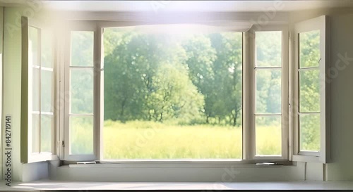 Open window with nature view in bright daylight. seamless looping 4k time-lapse Animation video background