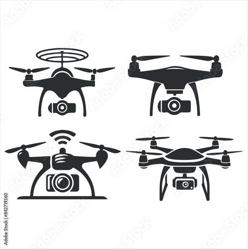 Drone silhouette vector illustration black and white.