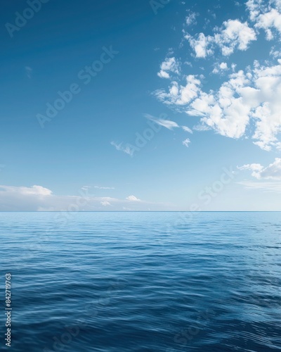 Sea ripple water with clouds and blue sky background, Ocean sky photo.