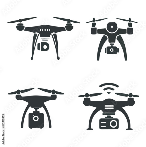 Drone silhouette vector illustration black and white.