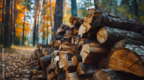 View on firewood and trees in forest