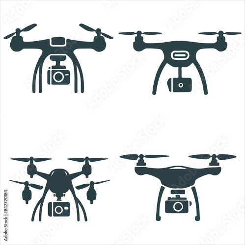 Drone silhouette vector illustration black and white.
