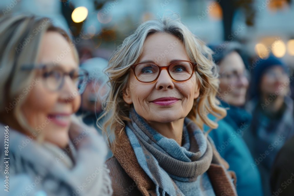 portrait of happy senior woman in eyeglasses at christmas market portrait of happy senior woman in eyeglasses at christmas market