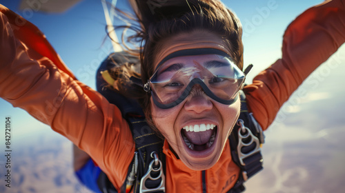 A skydiver's face as they leap from the plane